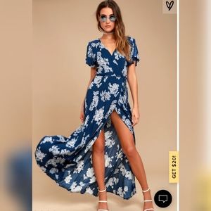 Navy Floral Long Flowy Dress